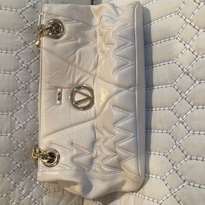 Valentino Cream Shoulder Bag with Quilted Design and Gold Hardware